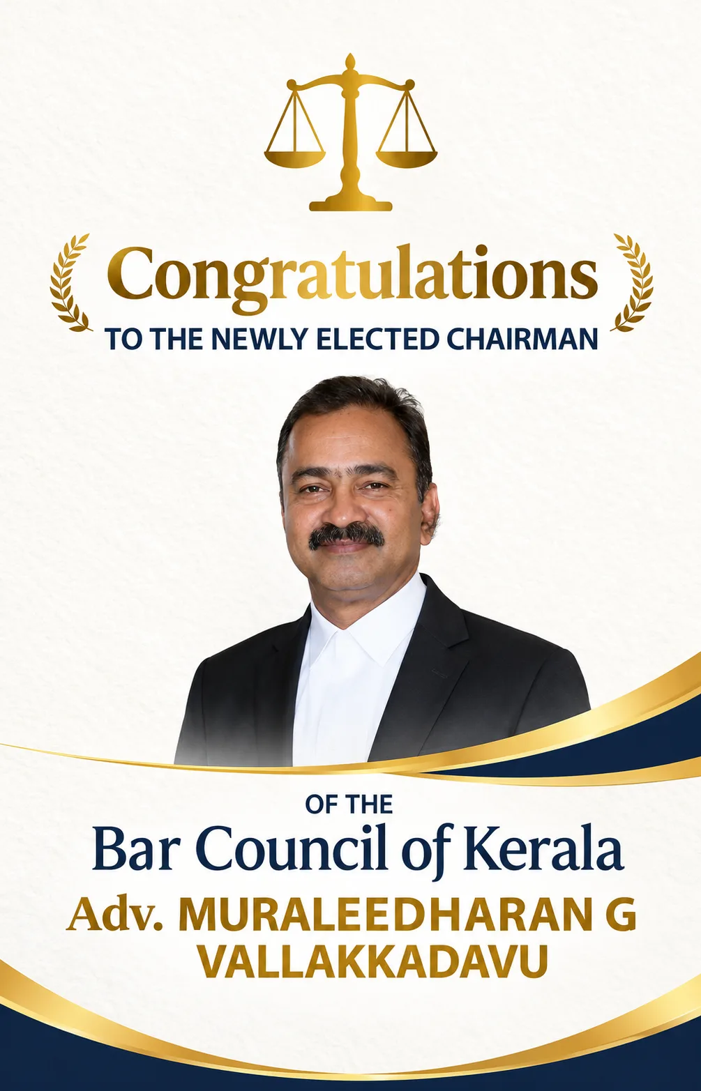 G. Muraleedharan Vallakkadavu elected Chairman of Bar Council of Kerala