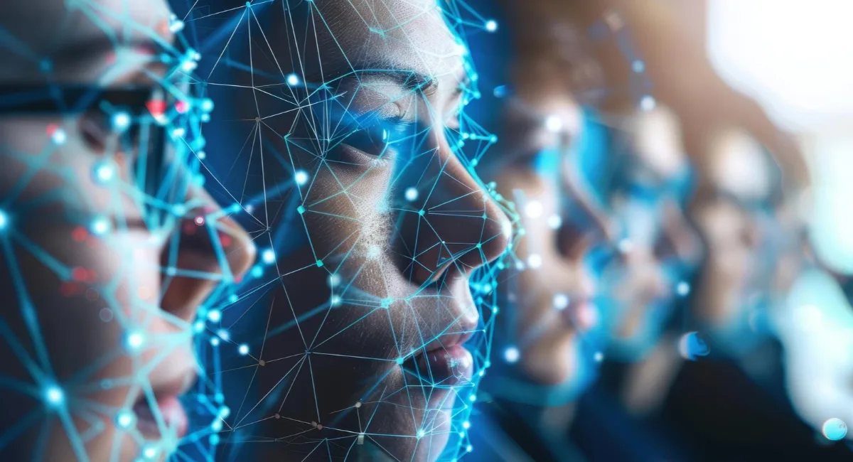 AI-generated digital face representing deepfake technology and identity protection